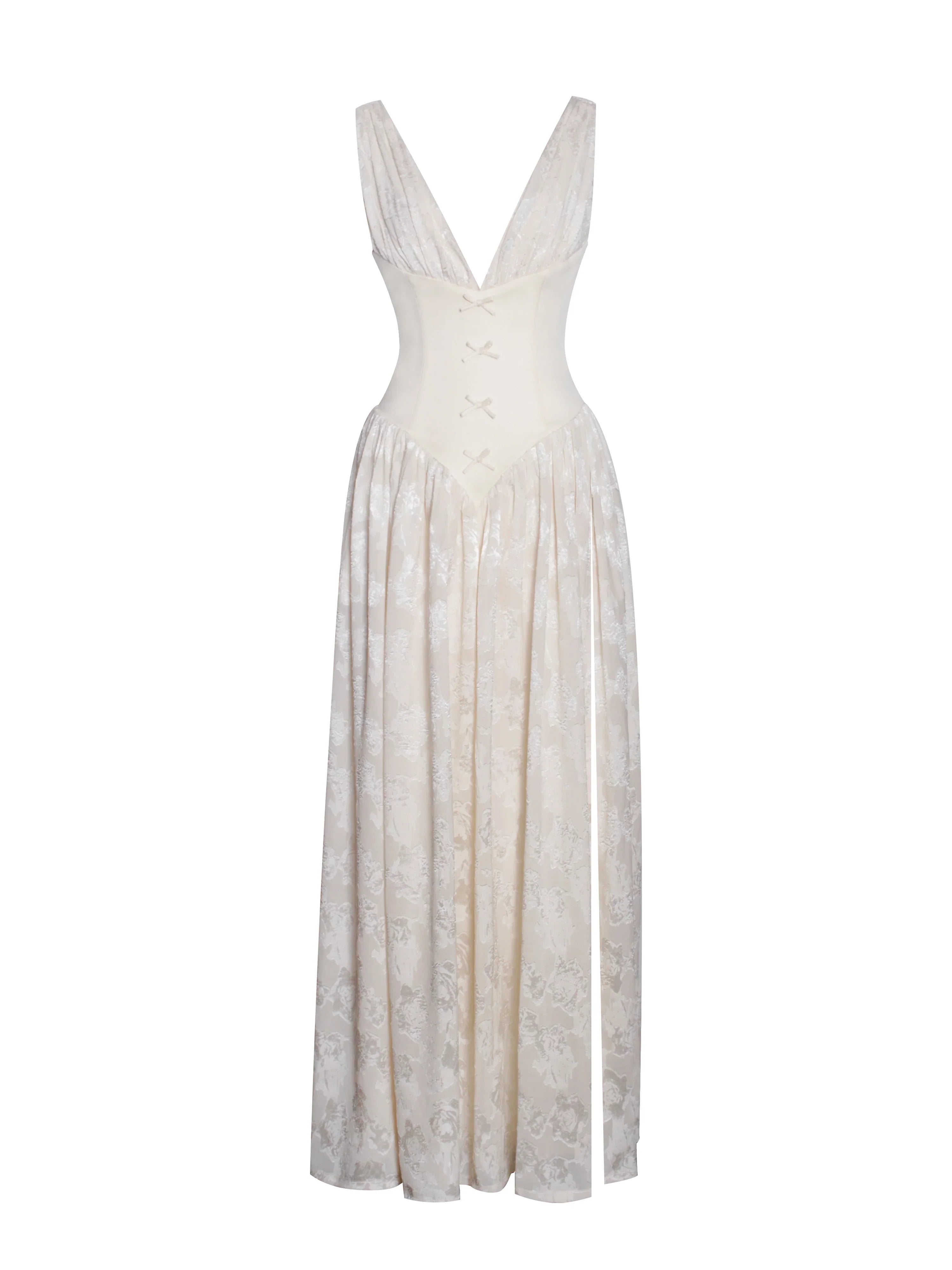 Sabrina Butter Yellow High Slit Jacquard Maxi Dress