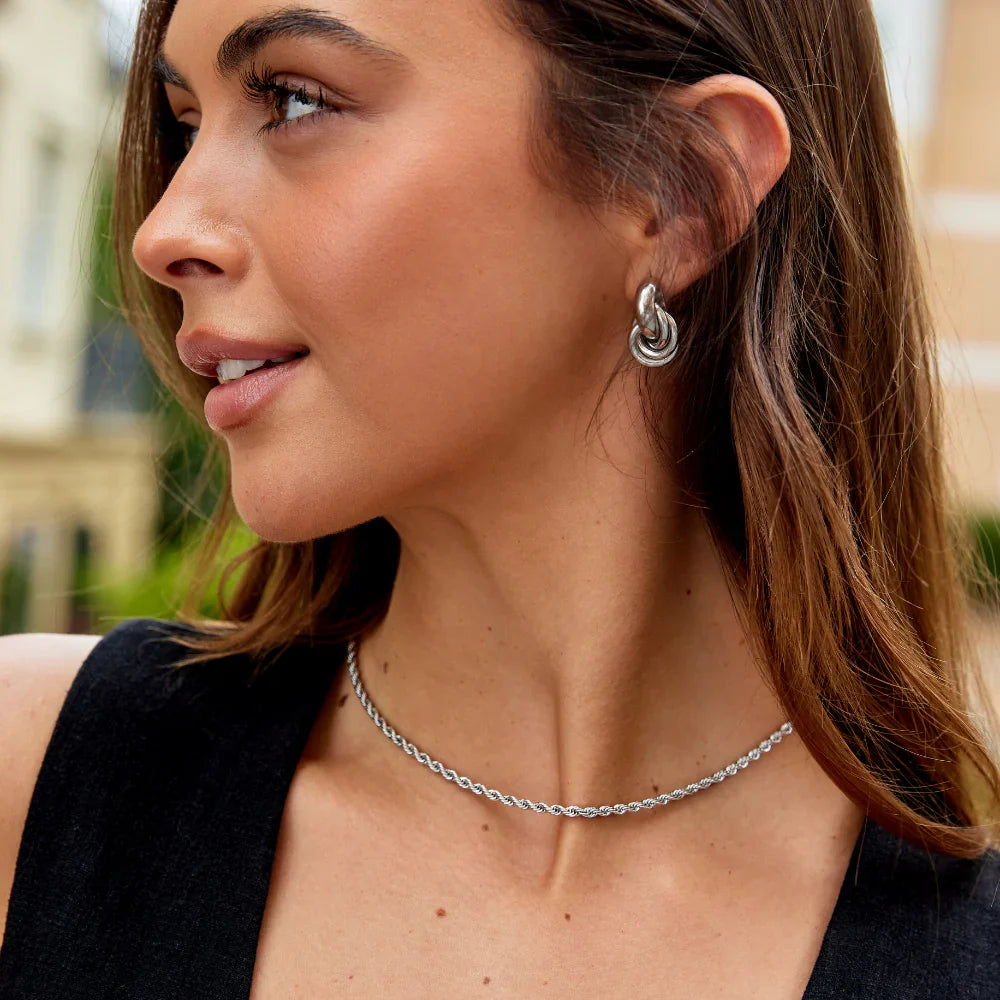 Vioraia Sofia Twisted Silver Hoop Earrings