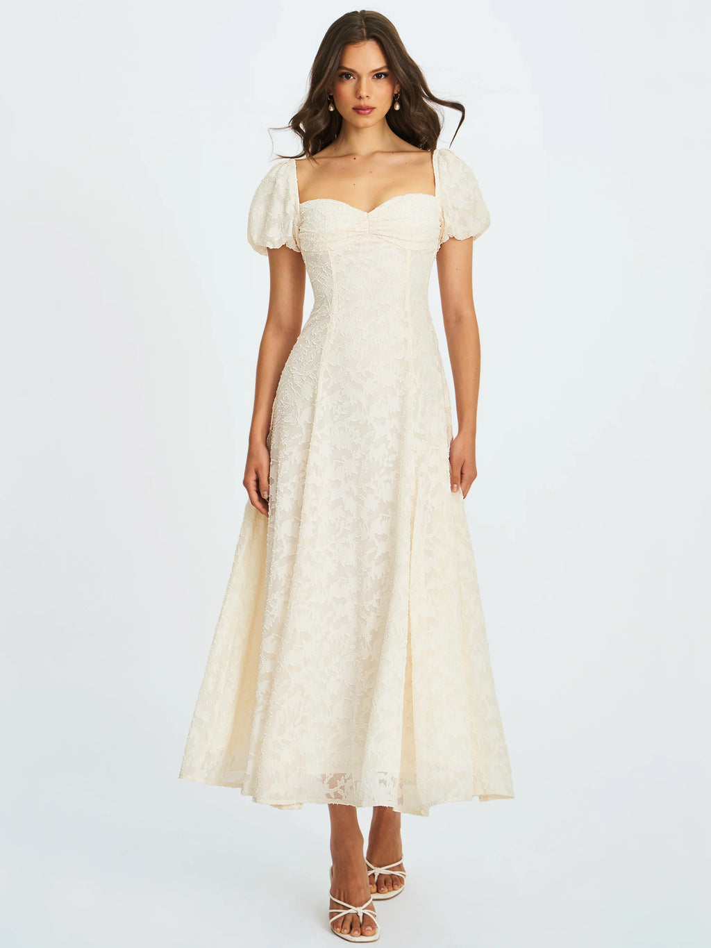 Pandora White Bubble Sleeve Backless Maxi Dress