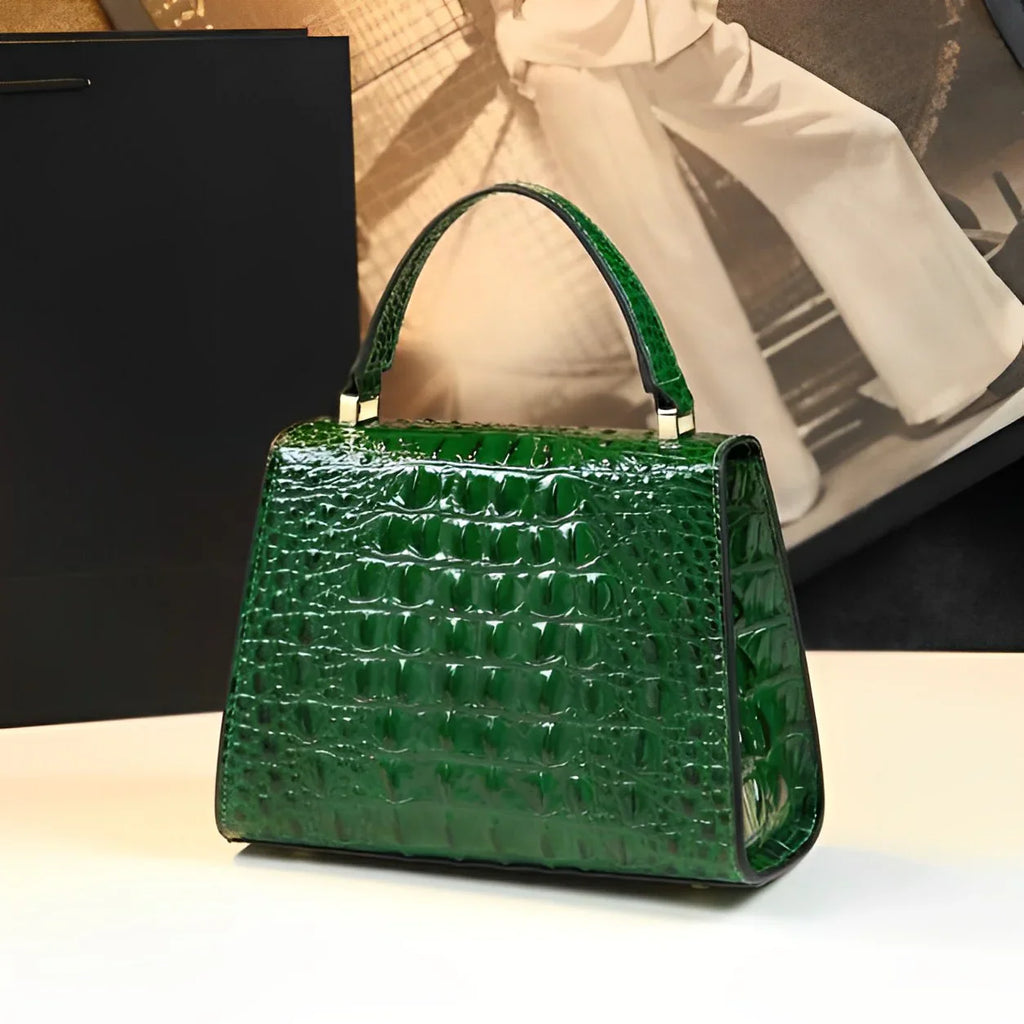 Vioraia Genuine Leather Crocodile Crossbody Bag