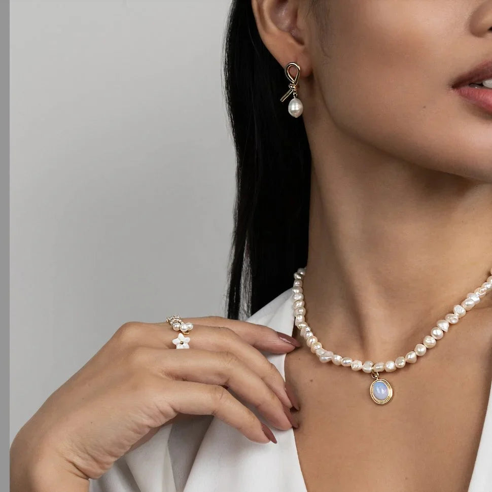Vioraia Knotted Gold & Freshwater Pearl Earrings