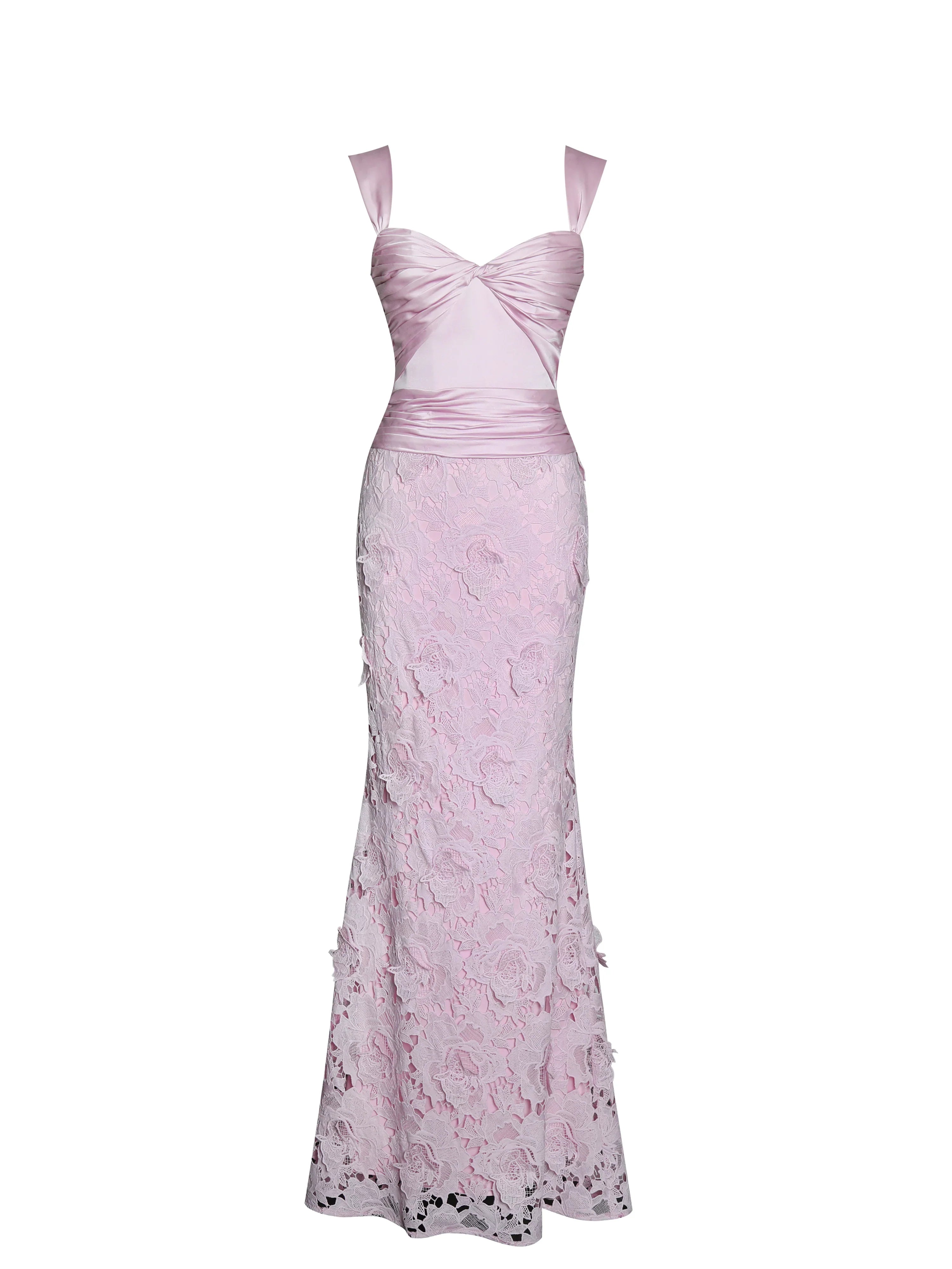 Dahlia Pink Floral Lace Mermaid Gown