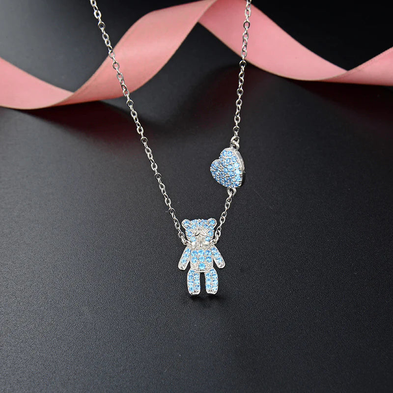 Vioraia Bear Heart Sky Blue Necklace