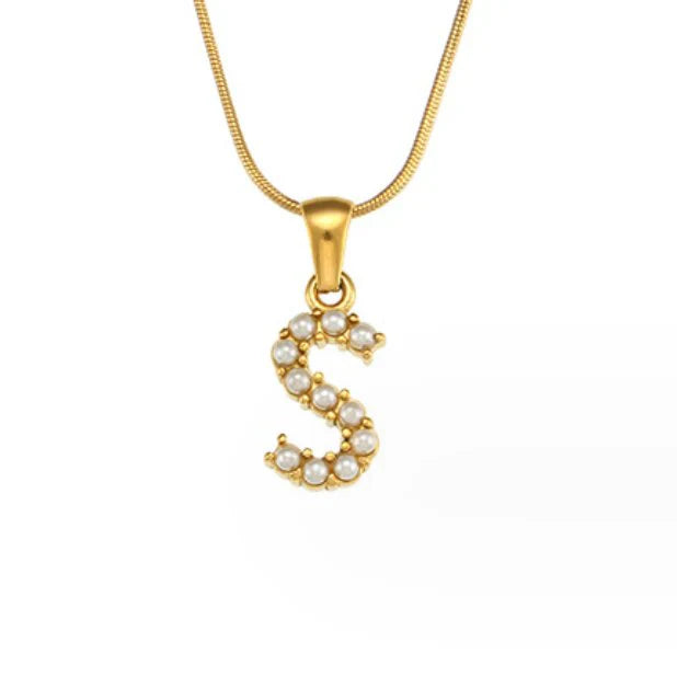 Vioraia Letter Pearl Charm Necklace