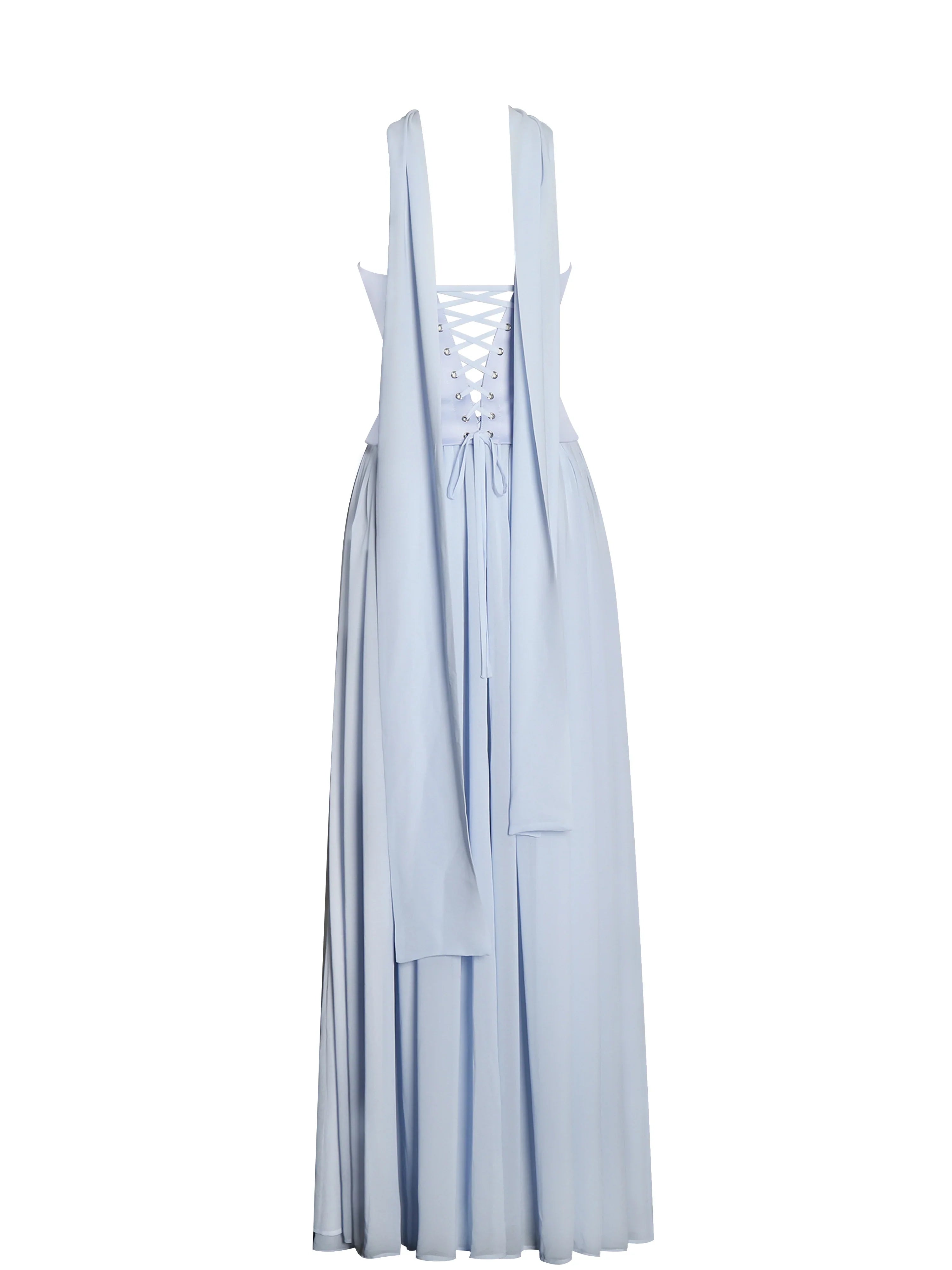 Qianna Baby Blue Peplum Top Drop Waist Chiffon Gown
