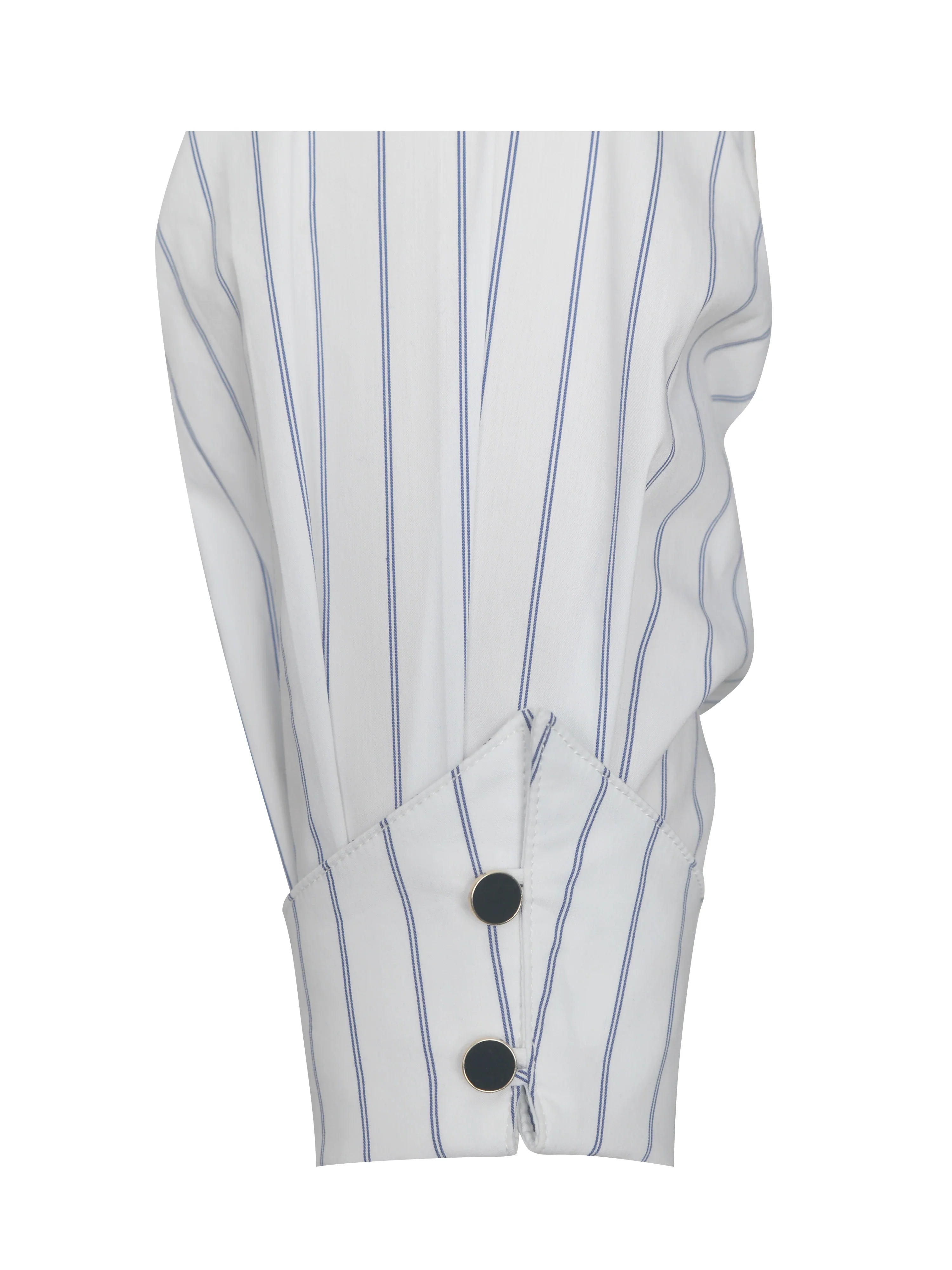 Palina Pinstripes Cotton Poplin Pleated Midi Preppy Shirt Dress