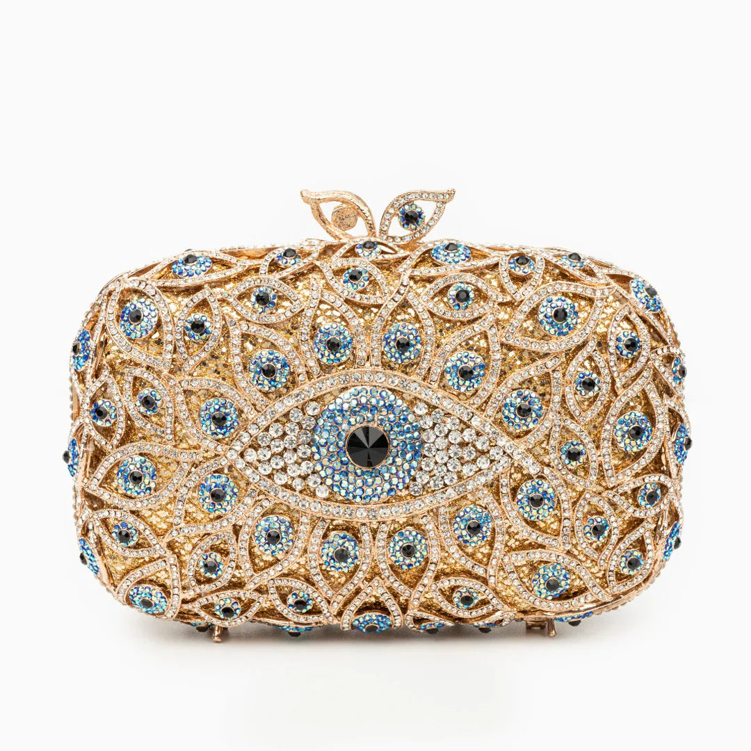 Vioraia Crystal Evil Eye Clutch Bag - Gold