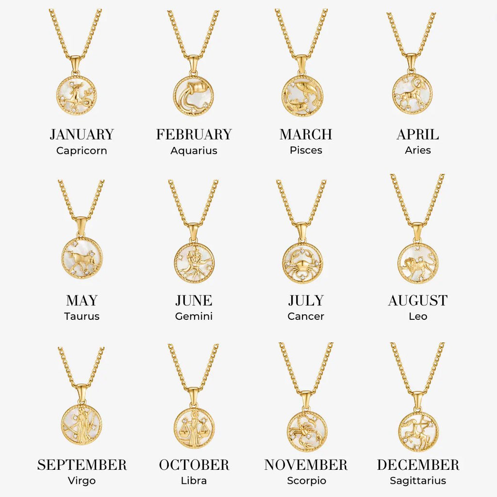 Vioraia White Shell Zodiac Coin Necklace