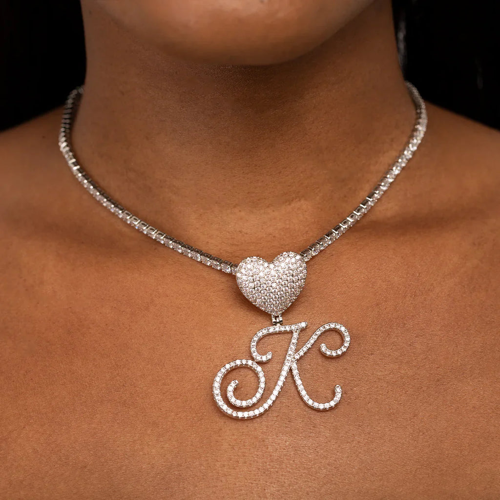 Vioraia Verano Heart Initial Tennis Necklace