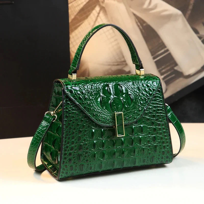 Vioraia Genuine Leather Crocodile Crossbody Bag
