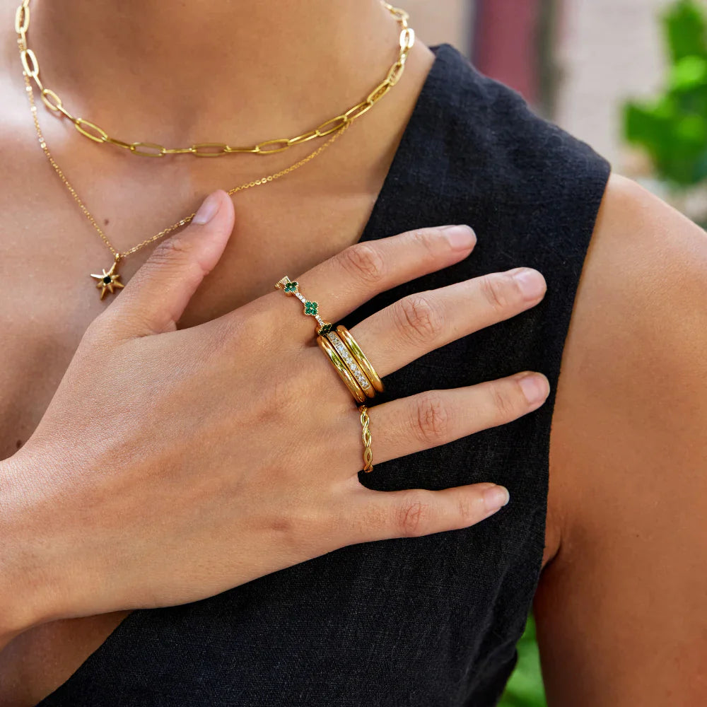 Vioraia Vana Trio Gold & Crystal Ring Set
