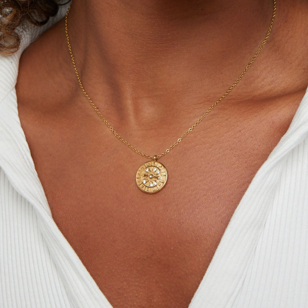 Vioraia Zodiac Coin Gold Necklace