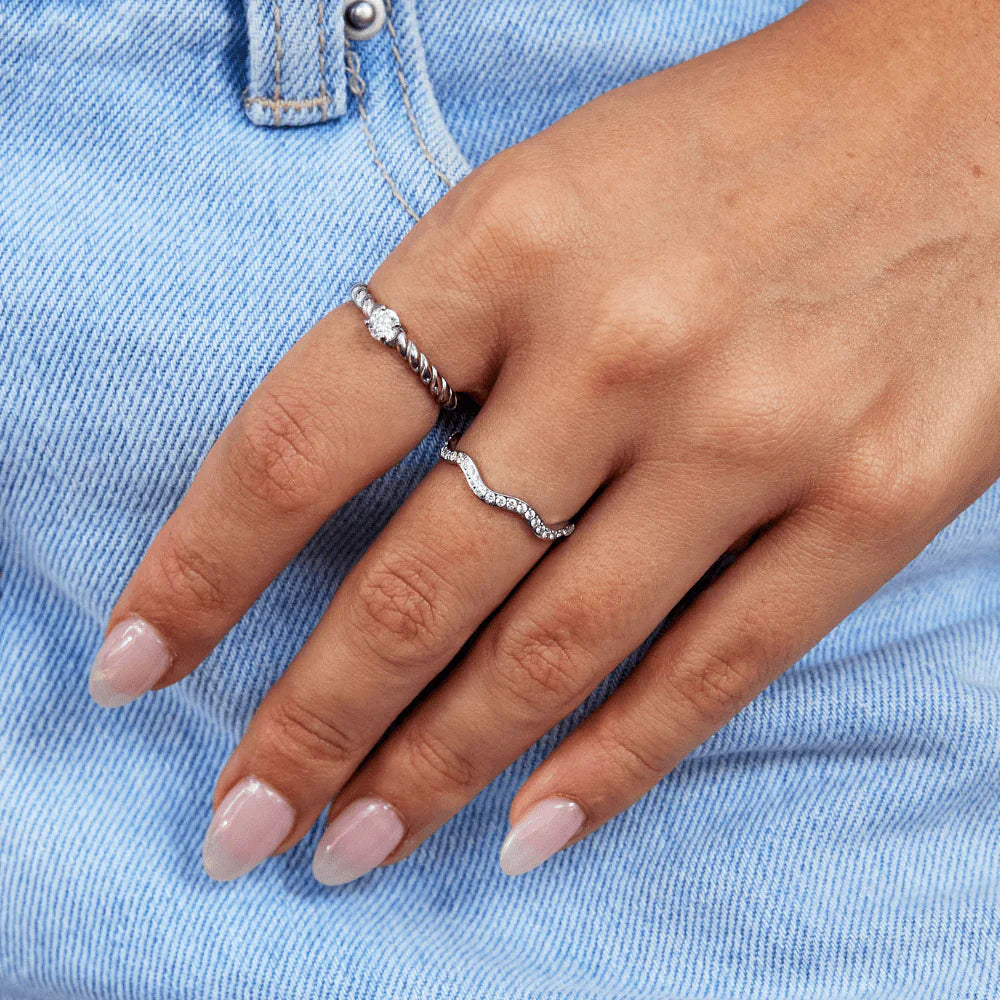 Vioraia Zenya Crystal & Silver Wave Ring