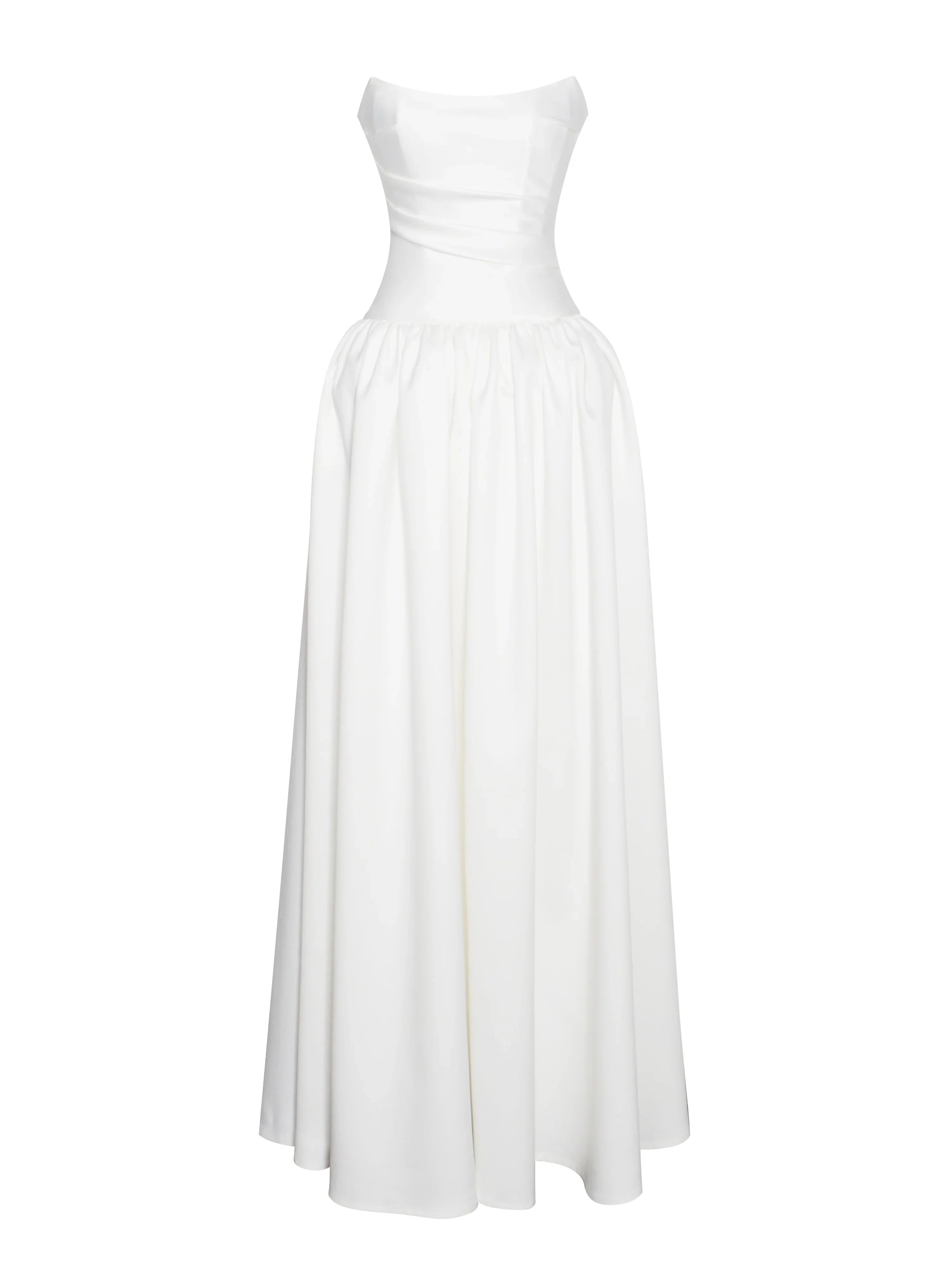 Umay White Drop Waist Satin Corset Bridal Gown