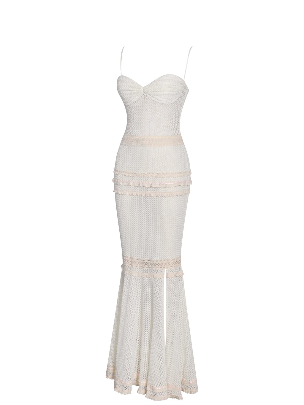 Pallas Beige Lace Trim Crochet Mermaid Maxi Dress