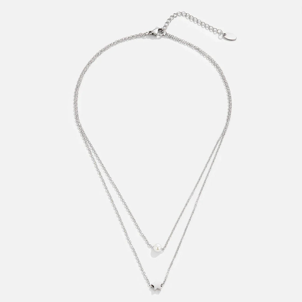 Vioraia Layered Silver Star & Pearl Necklace