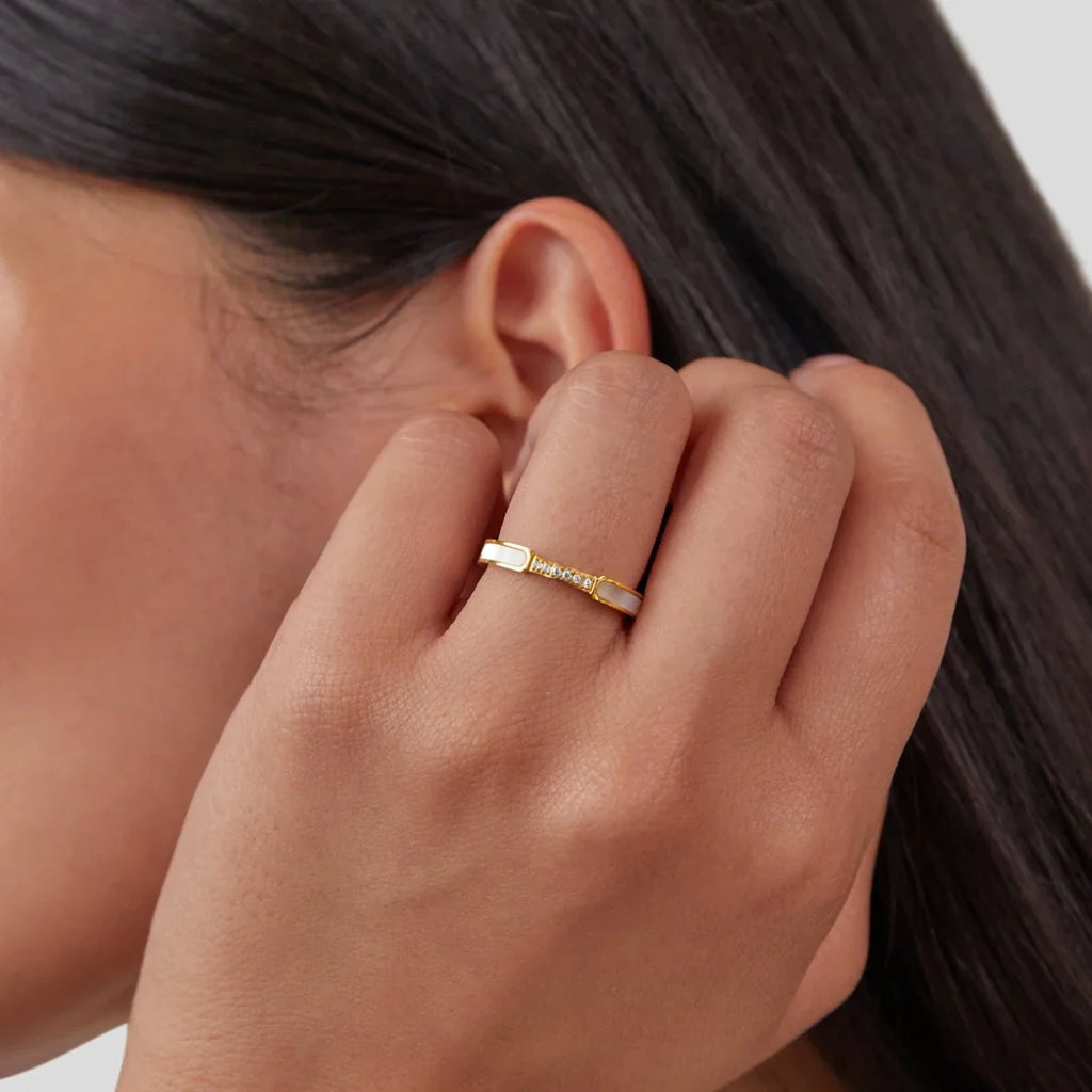 Vioraia Mother Of Pearl & Crystal Ring