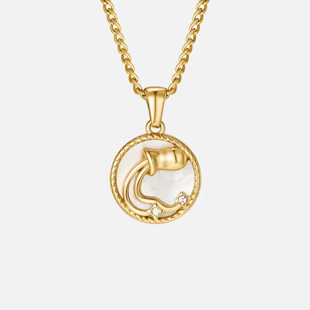 Vioraia White Shell Zodiac Coin Necklace