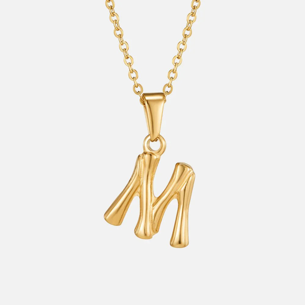 Vioraia Golden Bamboo Letter Pendant Necklace