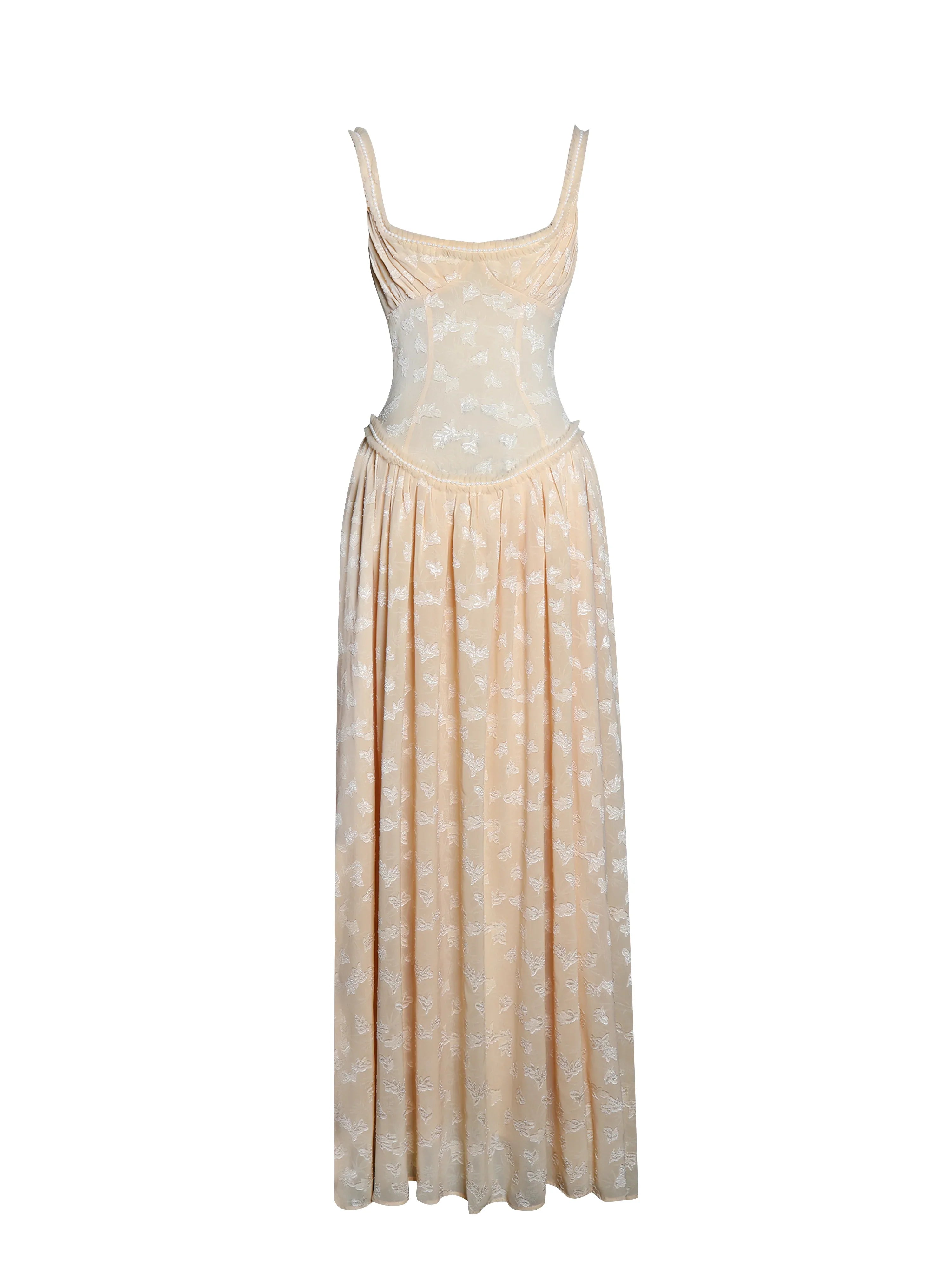 Ulissa Orange Square Neck Jacquard Textured High Slit Maxi Dress