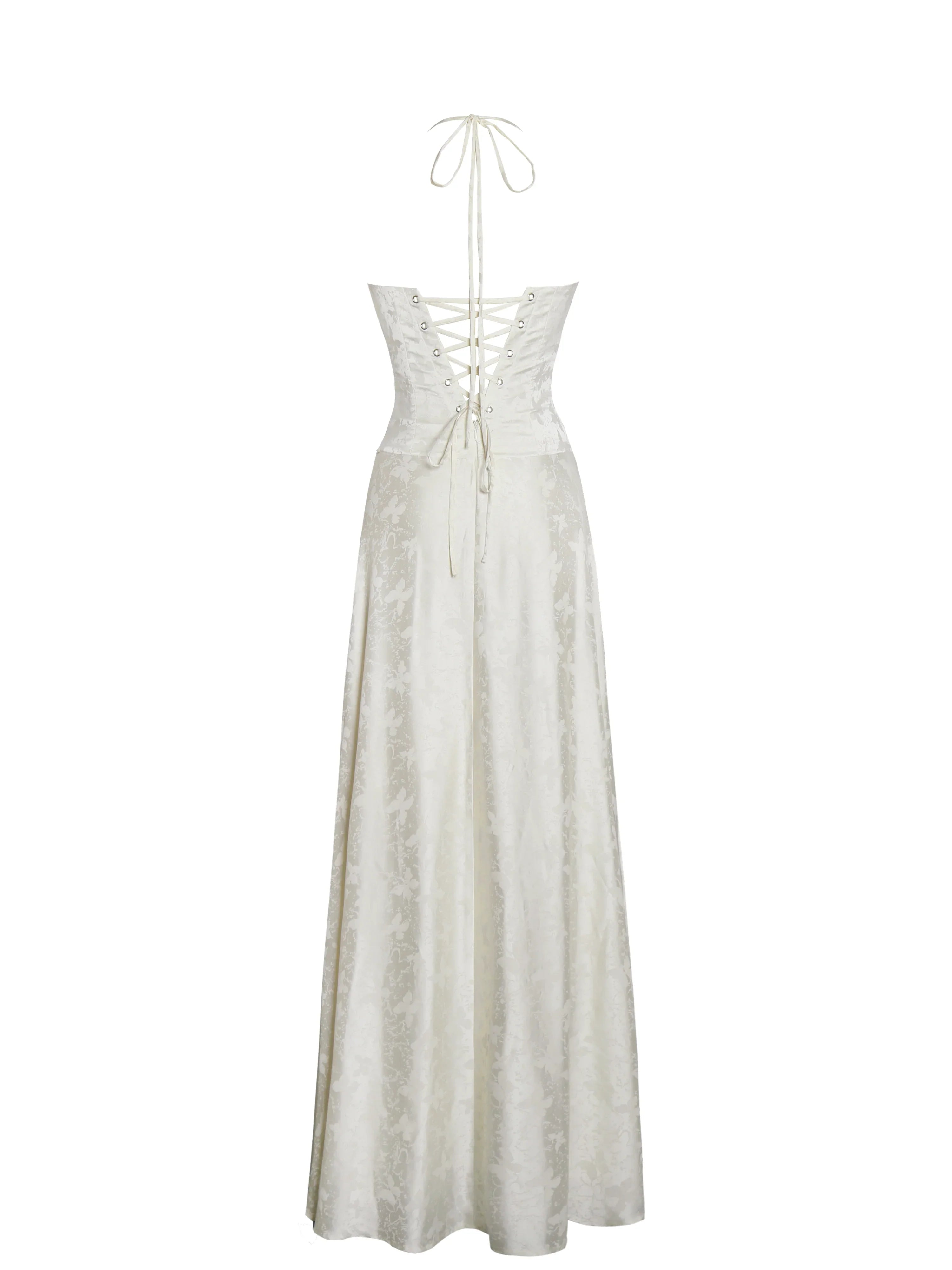 Raegan Pearl White Jacquard Ruched Maxi Dress