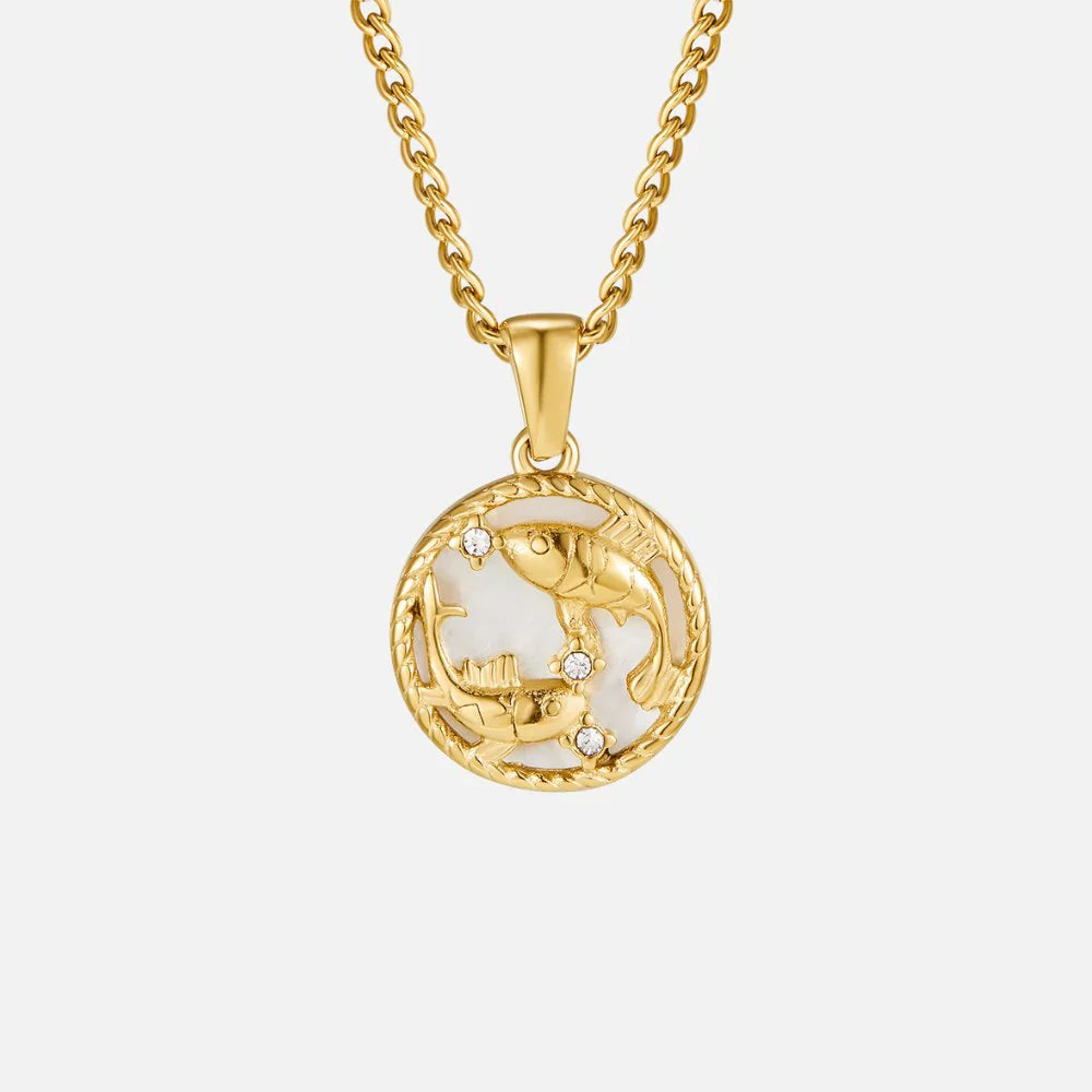 Vioraia White Shell Zodiac Coin Necklace