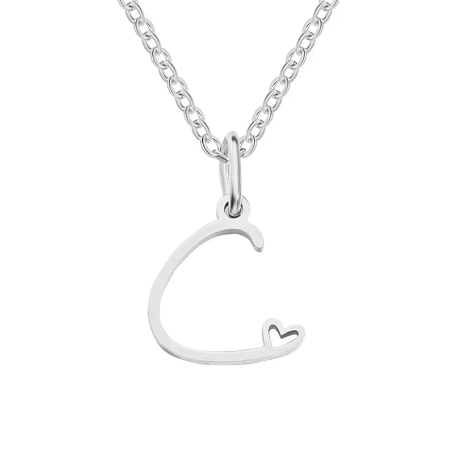 Vioraia Silver Letter Heart Necklace