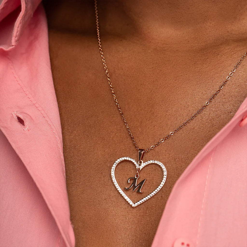 Vioraia Sparkling Heart Initial Necklace