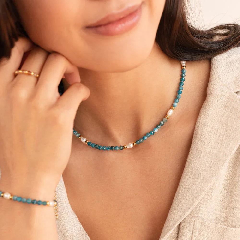 Vioraia Turquoise Blue & Pearl Bead Necklace