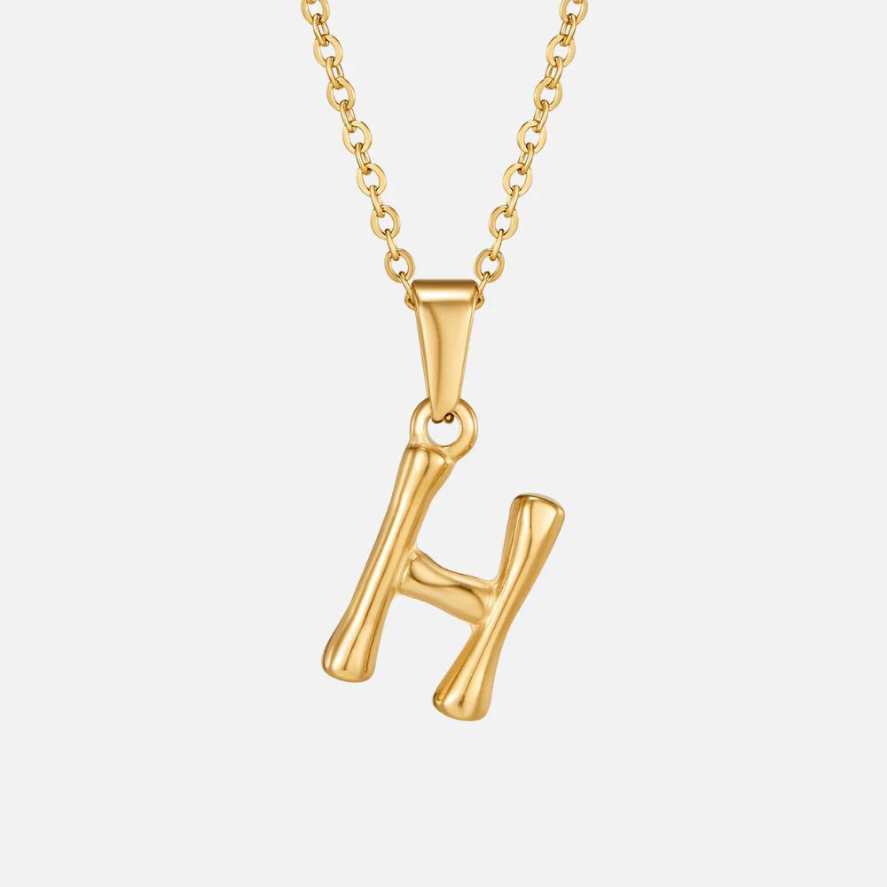 Vioraia Golden Bamboo Letter Pendant Necklace