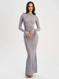 Waylynn Gray Animal Print Burnout Velvet Detail Mesh Backless Maxi Dress