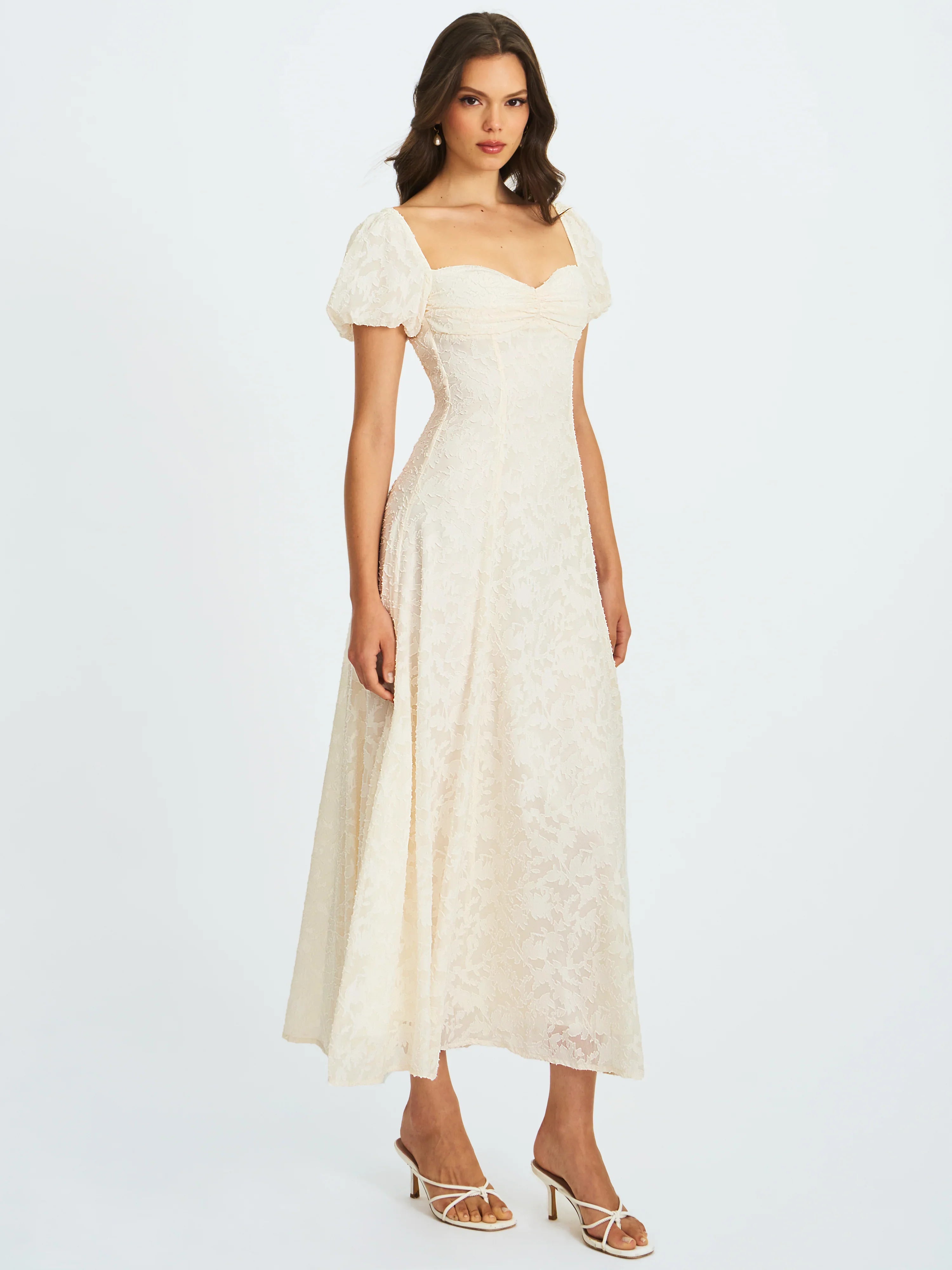 Pandora White Bubble Sleeve Backless Maxi Dress