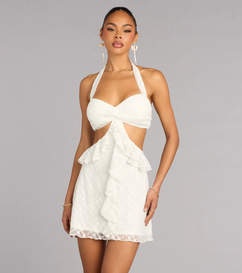 Compliment Me Lace Ruffle A-Line Mini Dress