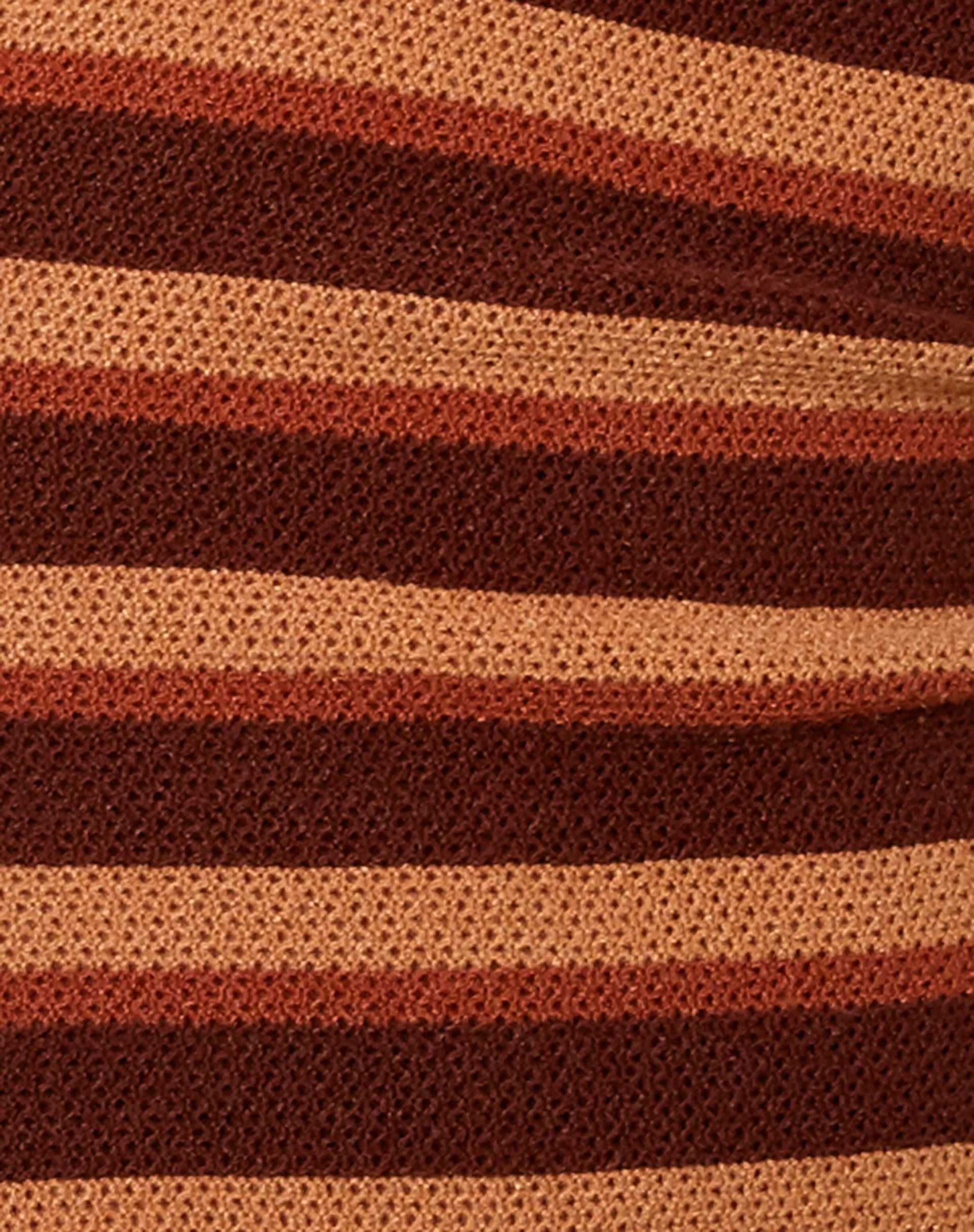 Rigo Mini Dress in Crochet Knit Stripe Brown Chocolate
