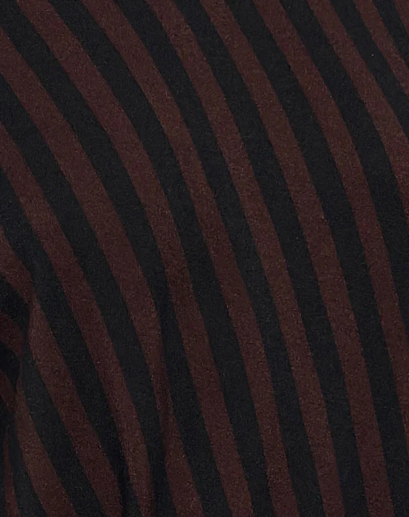 Talita Mini Dress in Diagonal and Mini Stripe Maroon
