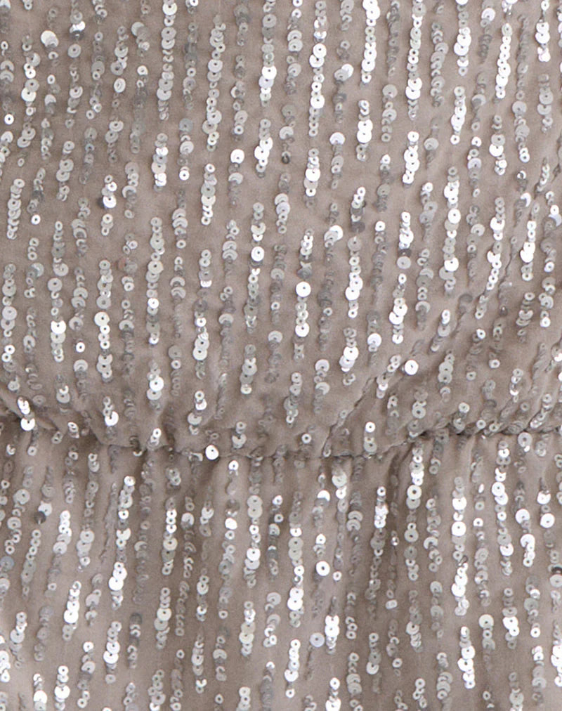 Vora One Shoulder Mini Dress in Sequin Nude