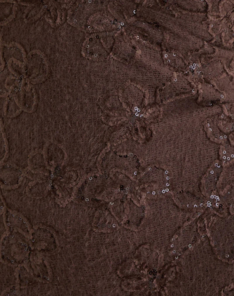 Codami Halterneck Mini Dress in Sequin Knit Dark Brown