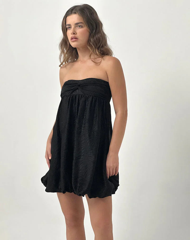 Richie Mini Dress in Satin Jacquard Black