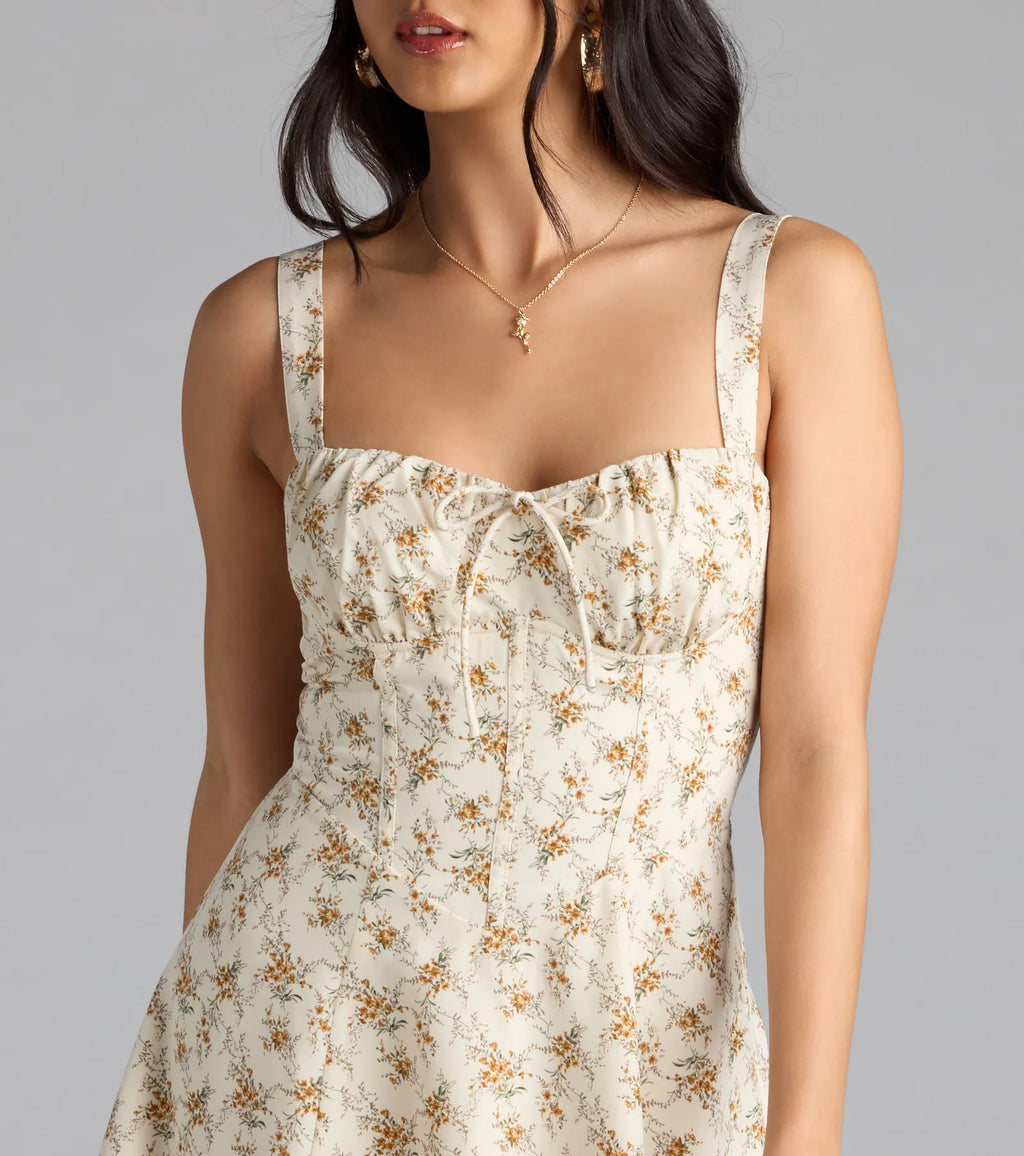 Sweetly Femme Floral Corset Lace-Up Mini Dress
