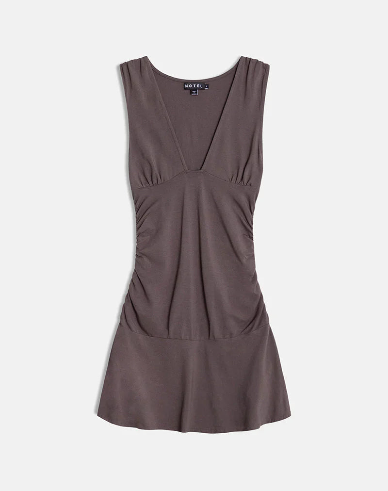 Luscian Plunge Mini Dress in Peppercorn
