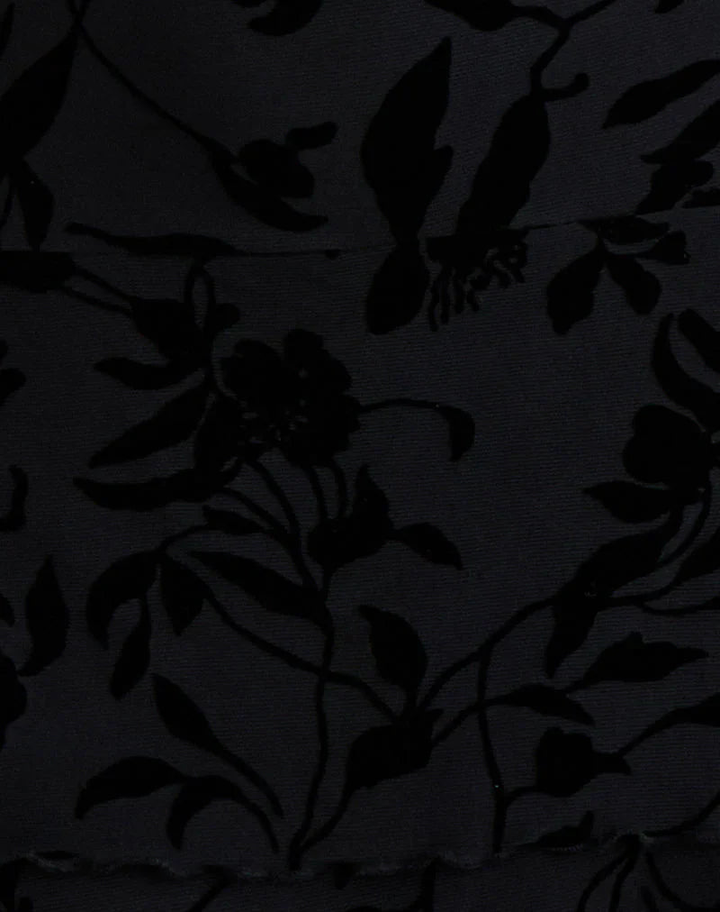 Rawson Mini Dress in Flock Leaf Flower Black