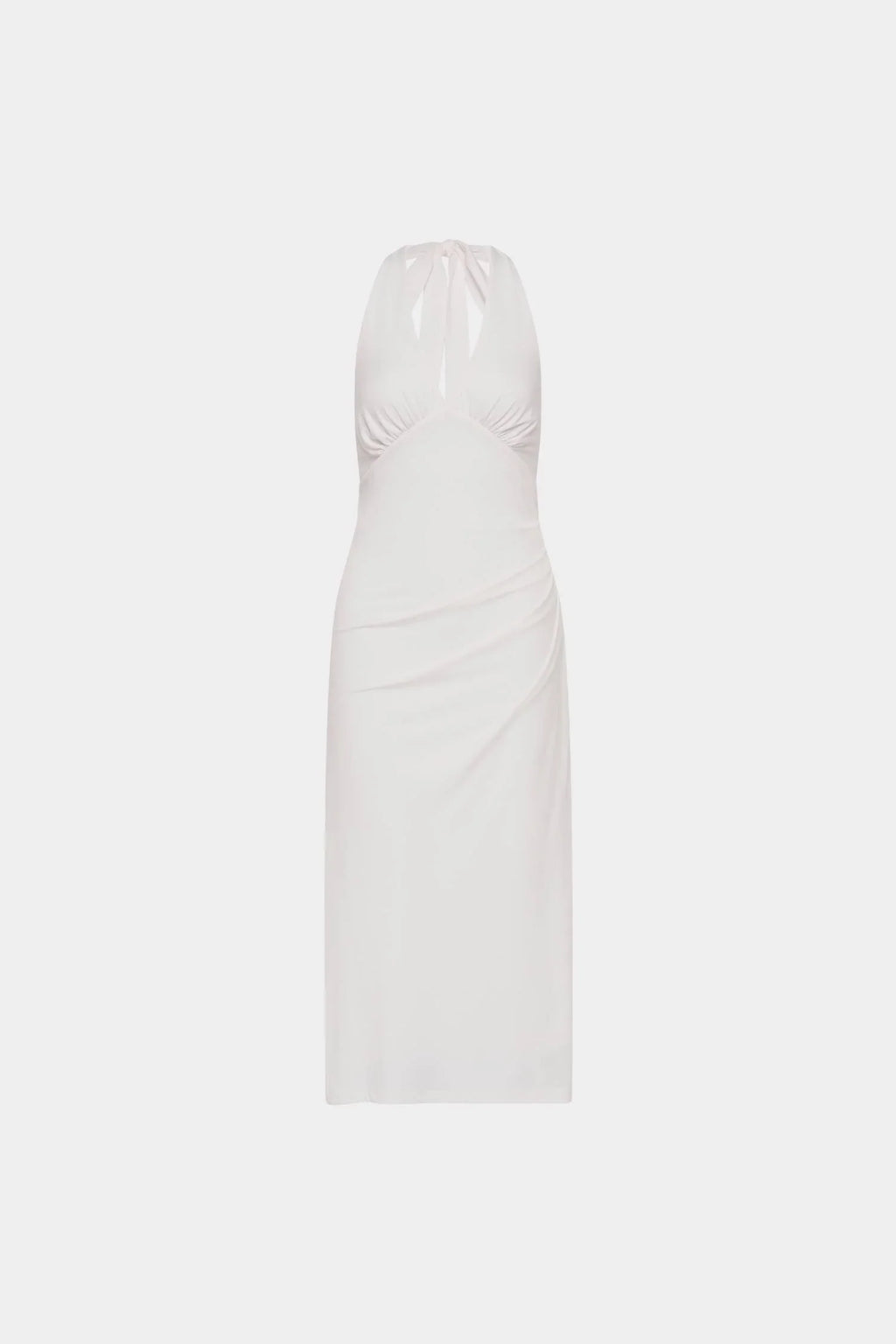 Pleated Backless Halter Dress | White