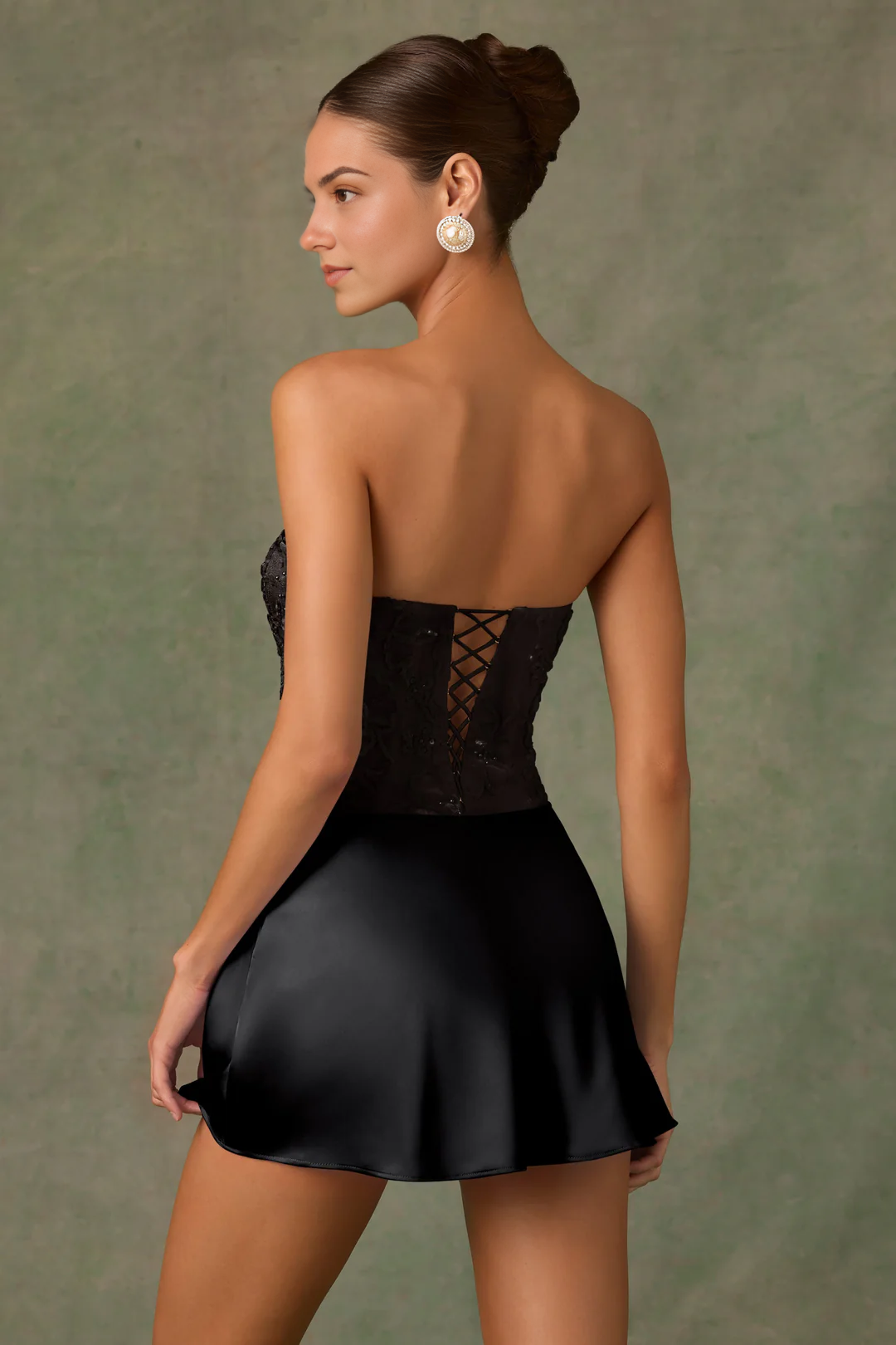 Embellished Draped Strapless A-Line Mini Dress in Black – Sparkling Party Ready