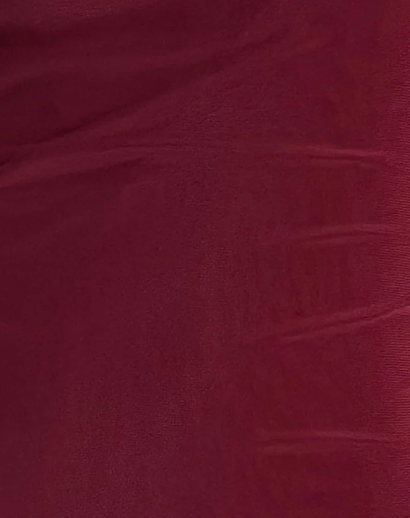 Renata Asymmetrical Mini Dress in Burgundy Mesh