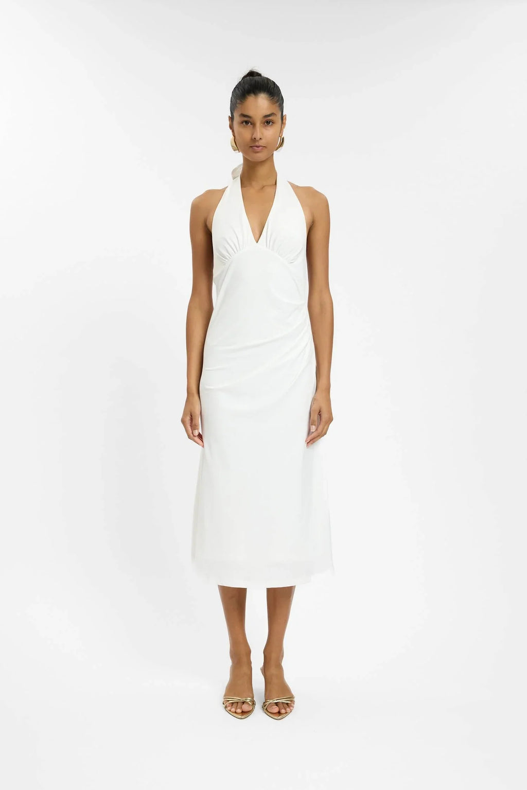 Pleated Backless Halter Dress | White