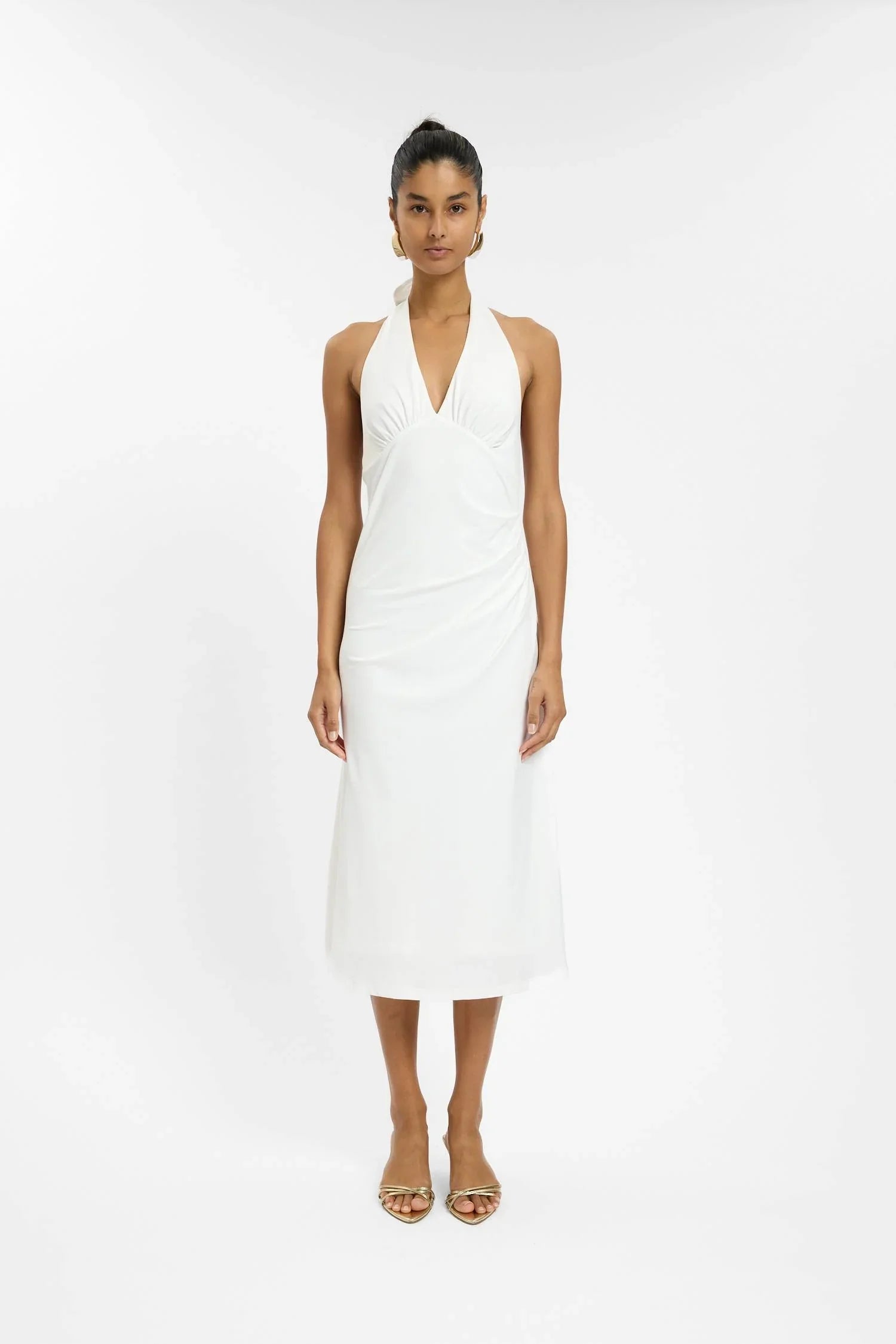 Pleated Backless Halter Dress | White
