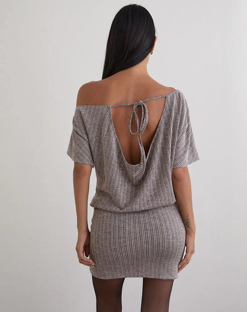 Amelita Mini Dress in Rib Knit Brown Grey
