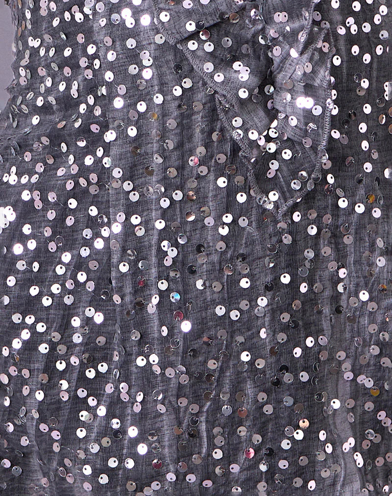 Kasuya Mini Dress in Chiffon Sequin Grey