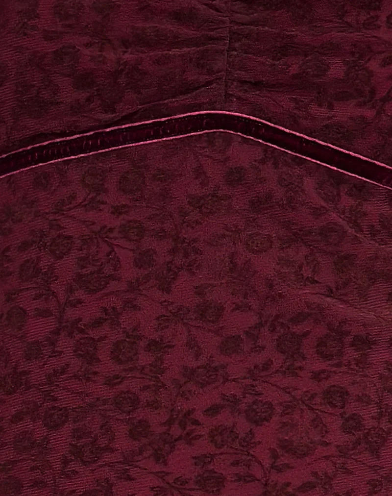 Luth Mini Dress in Ditsy Flocked Burnt Maroon