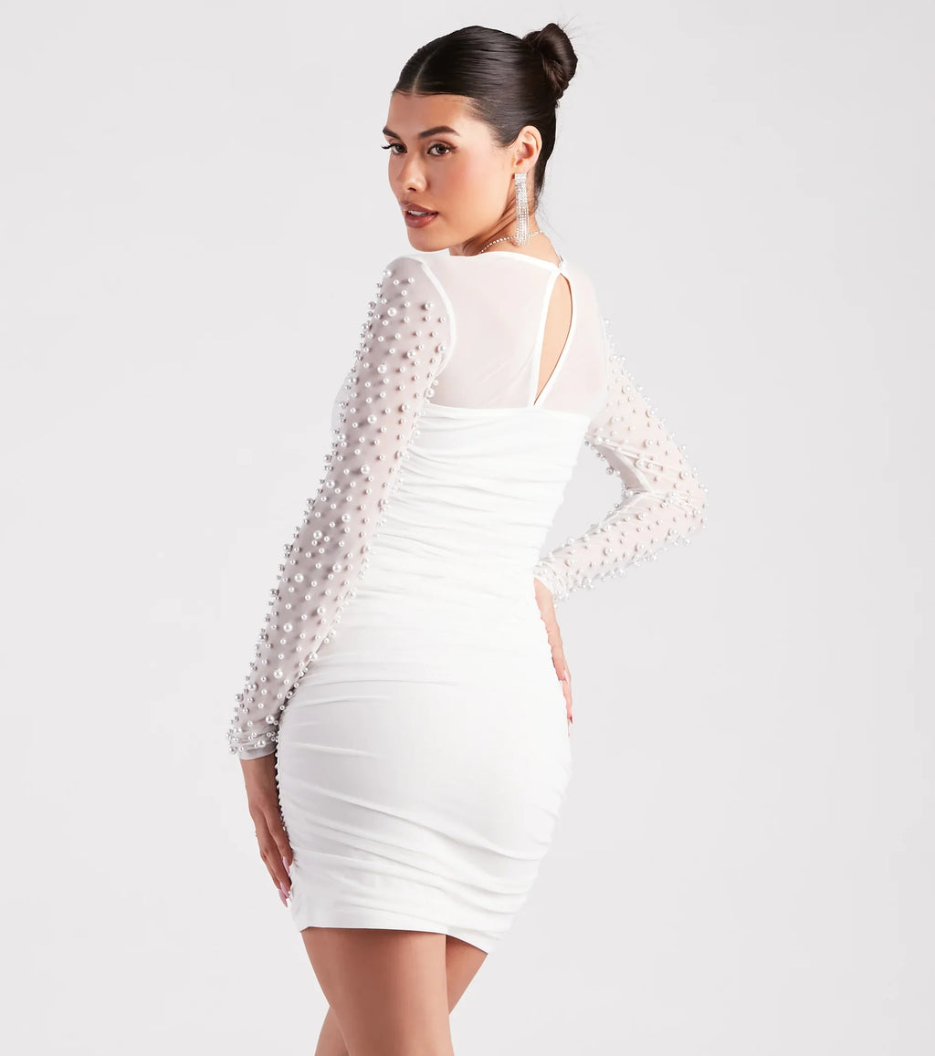 Pearl Up With Me Long Sleeve Mini Dress